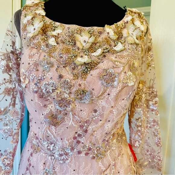 Mac Duggal 67501 Rose Pink Floral Detail Beaded Gown Midi Sz 8 NWT $598 - Picture 9 of 15
